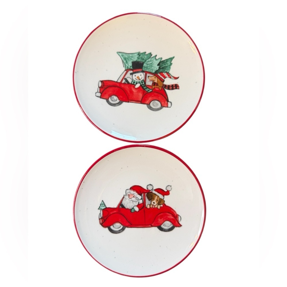 Set of 2 Peppermint & Pine Red Christmas Plates - Picture 1 of 7